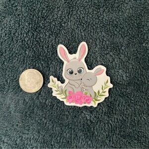 10/$10 Stickers - Cartoon-Style Mother Bunny and Child Sticker with Pink Flowers